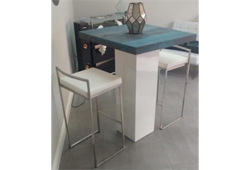 White Highboy Table - Blue Oxygen Top in Orlando