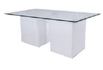 Leather White Dining Table - Clear Top (Tables - Dining) in Orlando