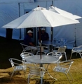 Umbrella Cafe Table Silver with Umbrella in Naples, Marco Island, Ft. Myers