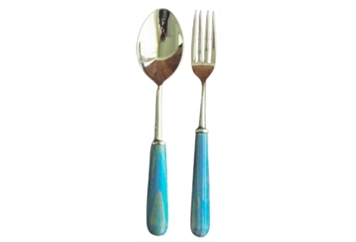 Rustic Salad Serving Spoon & Fork Bluewash in Orlando