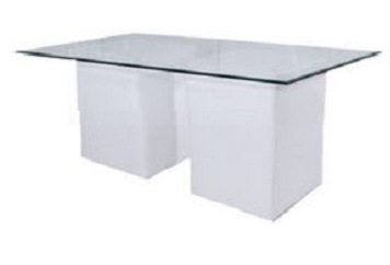 Leather White Dining Table - Clear Top in Miami, Ft. Lauderdale, Palm Beach