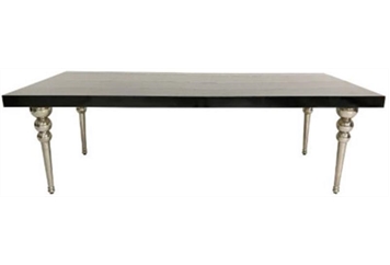 Castillo Silver Rectangle Dining Table with Black Top in Orlando