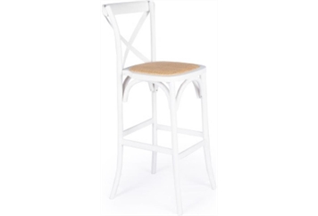 Cross Back White Barstool - Brown Pad in Miami, Ft. Lauderdale, Palm Beach