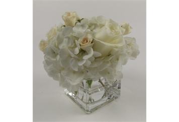 Hydrangea And Roses in Glass Cube in Orlando