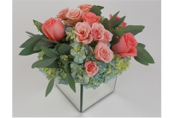 Roses and Hydrangea In Mirrored Cube (Centerpieces - Floral) in Orlando